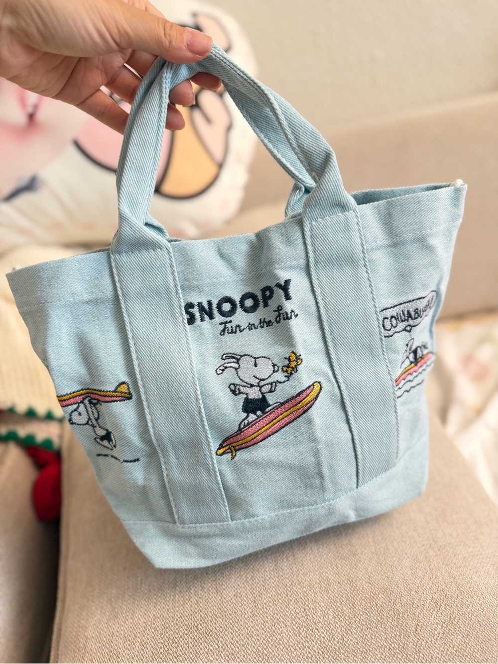 Snoopy Surf Canvas Tote - Light Blue